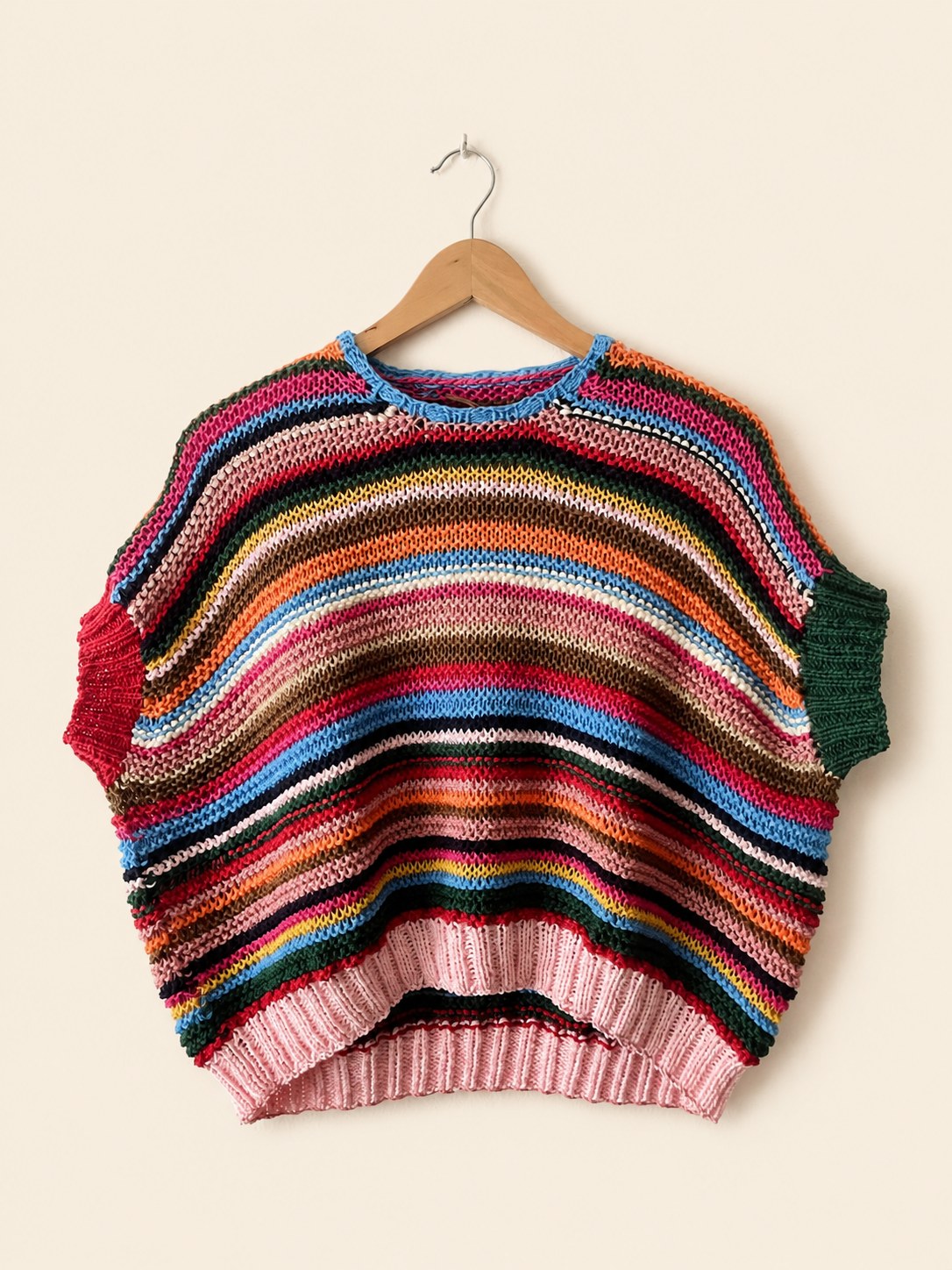 Gilet oversize a righe multicolor in cotone egiziano fatto a mano - Studio Gugu