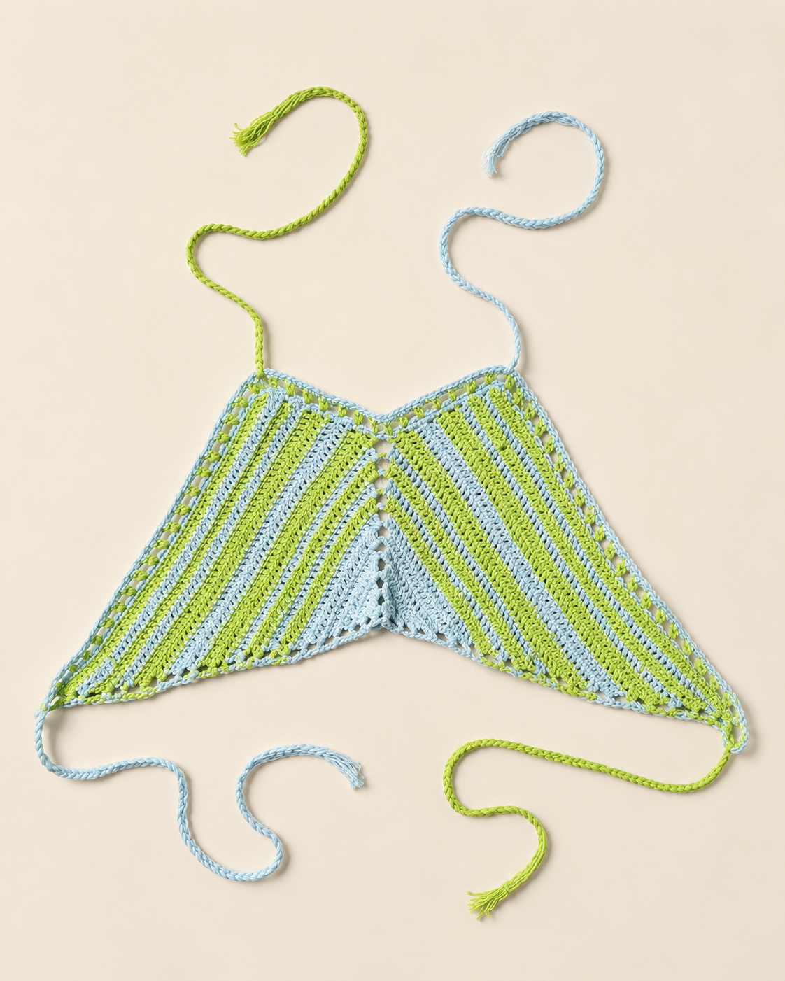 Levante — Top triangolo crochet con perline · lime e grigio