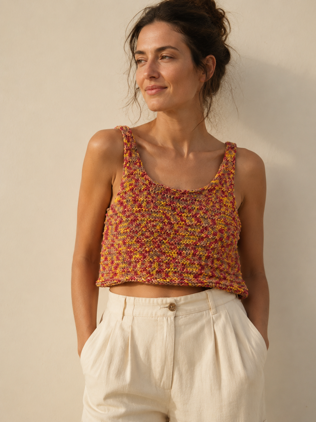 Crop Top in Cotone a Fettuccia — melange caldo