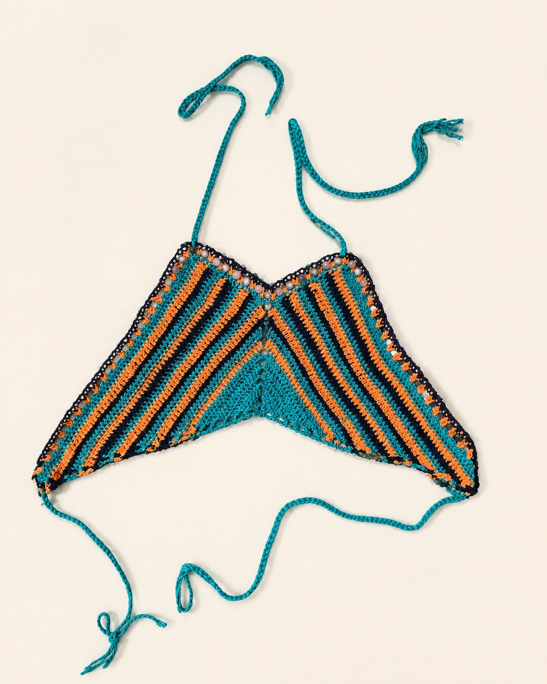 Levante top triangolo crochet con perline, petrolio e arancio — Studio Gugu