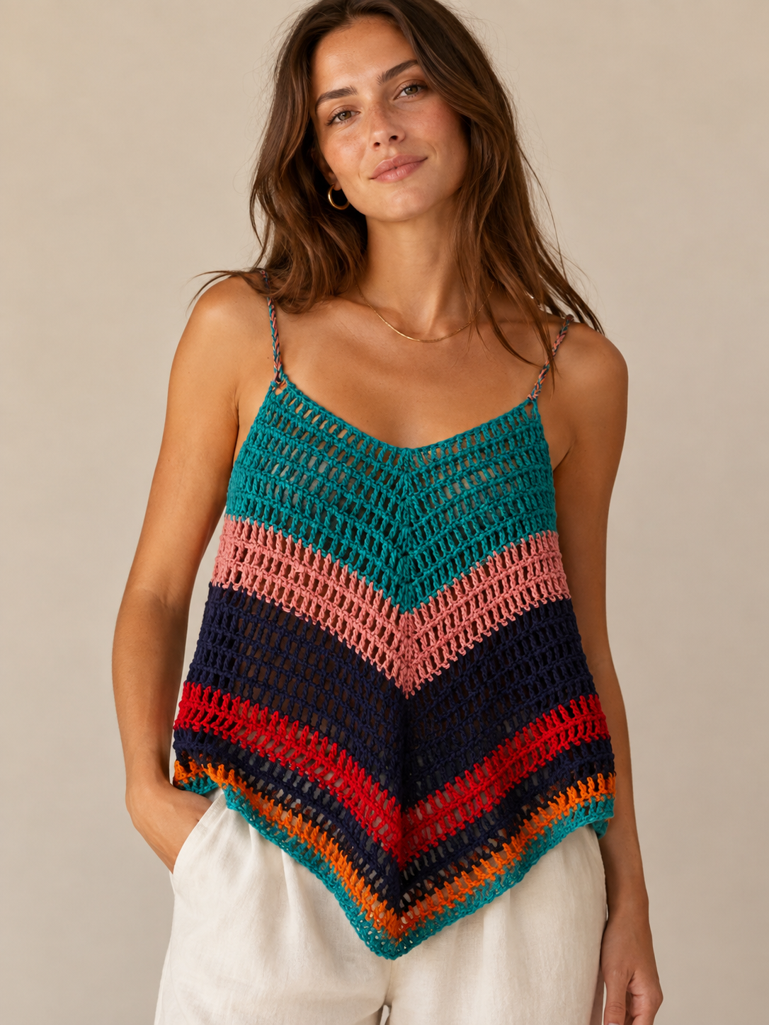 Top Oversize all'Uncinetto — multicolore